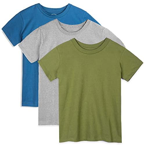 Mightly Boys and Girls' Classic Fit Crewneck T-Shirt | Organic Cotton Soft, Multi-Pack Short-Sleeve Basic, Toddlers and Kids - SHOP NO2CO2