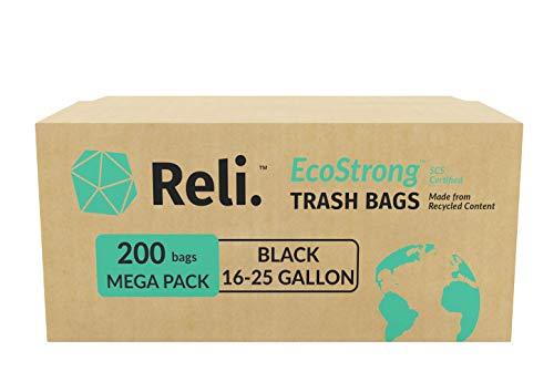 Reli. EcoStrong 16-25 Gallon Trash Bags | 200 Count Bulk | Black | Eco-Friendly | Made from Recycled Material - SHOP NO2CO2