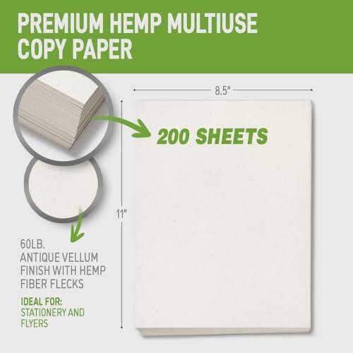 Green Field White Hemp Computer Paper - 60 lb (8.5 x 11 inch) 200 Sheets Blank Tree Free Multipurpose Printer, Copier Ream Paper for Writing, Art, Cards, Fliers & Letters - SHOP NO2CO2