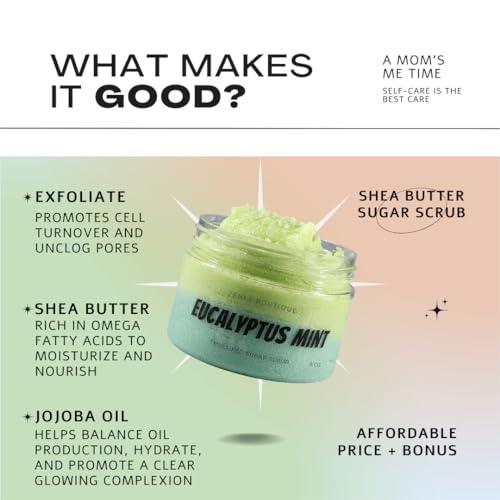 Exfoliating Sugar Body Scrub - Shea Butter with Grapeseed Oil and Jojoba Oil for Dry Skin (Eucalyptus Mint) - SHOP NO2CO2