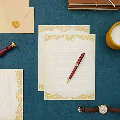 48-Pack Vintage-Style Lined Stationary Paper for Writing Letters, Antique, Old Fashioned Paper, Aged Fancy Lined Paper, Ivory with Gold Border (Letter Size, 8.5 x 11 In) - SHOP NO2CO2