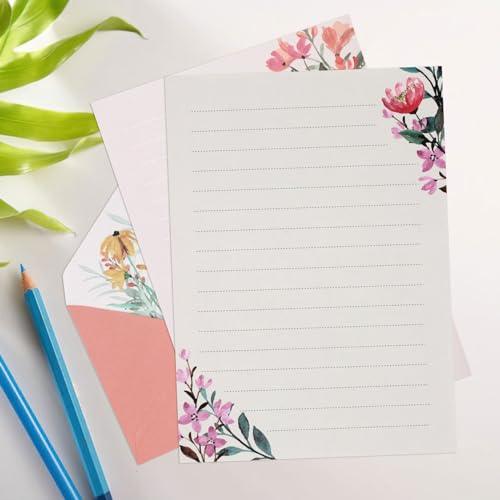 36 PCS Writing Paper and Envelopes Set,Warm Floral Themed Stationary Set for Wedding Invitations Wishes,24 Lined Stationery Paper with 12 Envelops - SHOP NO2CO2