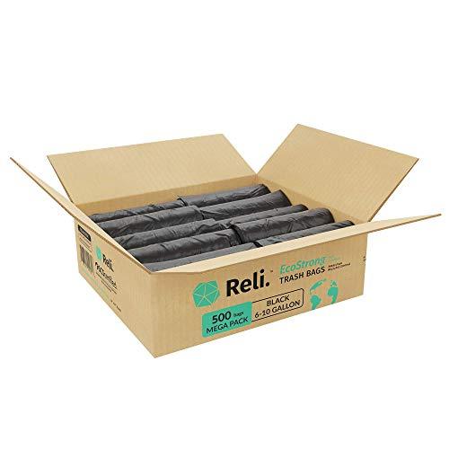 Reli. EcoStrong 6-10 Gallon Trash Bags | 500 Count Bulk | Black | Eco-Friendly | Made from Recycled Material - SHOP NO2CO2