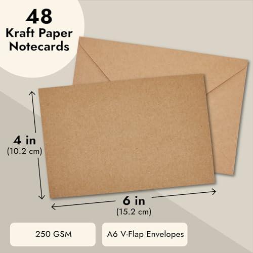 48 Pack Blank Stationery Cards and Envelopes 4x6 In - Brown Printable Postcards for Open When Letters, Wedding Invitations, Thank You, Baby Shower - SHOP NO2CO2