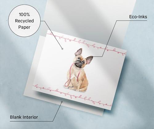 Twigs Paper - French Bulldog Note Cards - Set of 12 Blank Cards (5.5 x 4.25 Inch) with 12 Envelopes - 100% EcoFriendly Stationery - Made In USA - SHOP NO2CO2