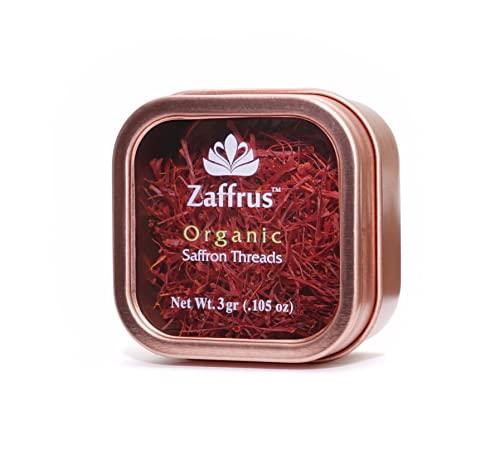 Zaffrus - Certified Organic Saffron Threads for Cooking Saffron Rice, Paella, Risotto, Soup, Desserts & Tea. (3 gram / .105 oz) - SHOP NO2CO2