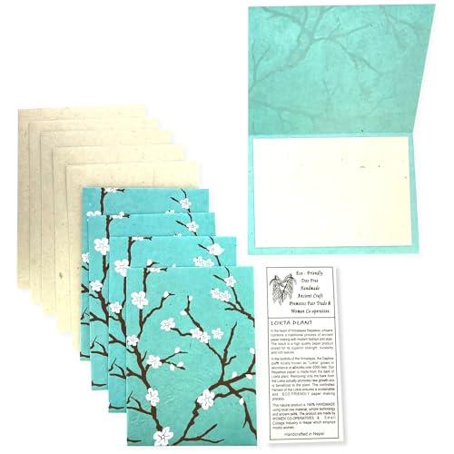 Nepal Greeting Card and Envelope Set: Dogwood Flower Tree Notecards, Handmade Lokta Paper - SHOP NO2CO2