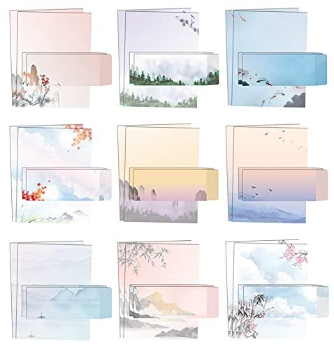 Better Office Products Japanese Watercolor Stationery Paper Set, 100 Piece Set (50 Sheets + 50 Matching Envelopes), Letter Size 8.5 x 11 inch, 9 Designs, Double Sided Printing Paper, - SHOP NO2CO2