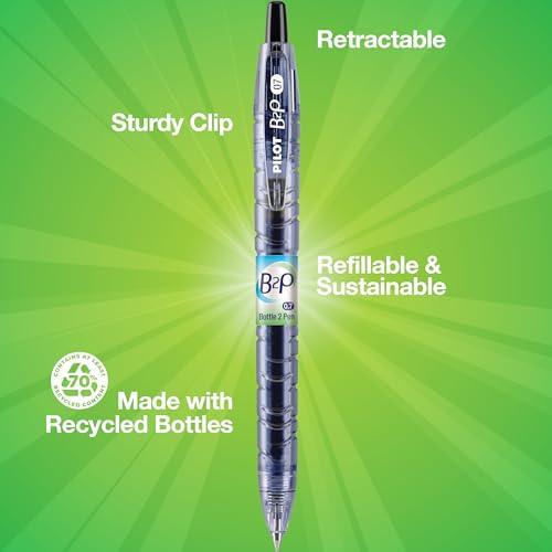 PILOT B2P - Bottle to Pen Refillable & Retractable Rolling Ball Gel Pen Made From Recycled Bottles, Fine Point, Black G2 Ink, 12-Pack (31600) - SHOP NO2CO2