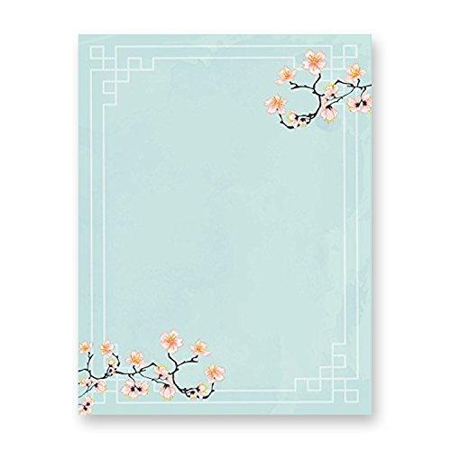 100 Stationery Writing Paper, with Cute Floral Designs Perfect for Notes or Letter Writing - Cherry Blossoms - SHOP NO2CO2