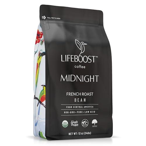 Lifeboost Midnight French Roast Coffee Beans - Single Origin Low Acid French Roast Coffee - Non-GMO USDA Organic French Roast Coffee Beans - Third Party Tested For Mycotoxins & Pesticides - 12 Ounces - SHOP NO2CO2