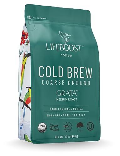 Lifeboost Medium Cold Brew Coffee - Low Acid Coarse Ground Coffee for Cold Brew - Single Origin Non-GMO USDA Organic Cold Brew Coffee Grounds - 3rd Party Tested For Mycotoxins & Pesticides - 12 Ounces - SHOP NO2CO2