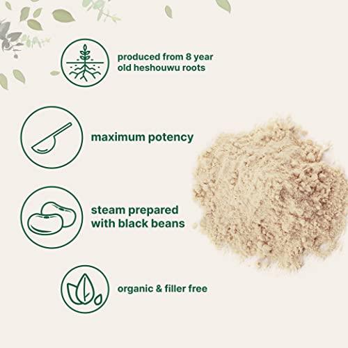 Organic He Shou Wu, Pure Fo Ti Extract Powder, 6 Ounce, Prepared Foti Steaming with Black Bean, Traditional Anti Aging Herb, Promotes Hair Health and Antioxidant, Filler Free and No GMOs - SHOP NO2CO2