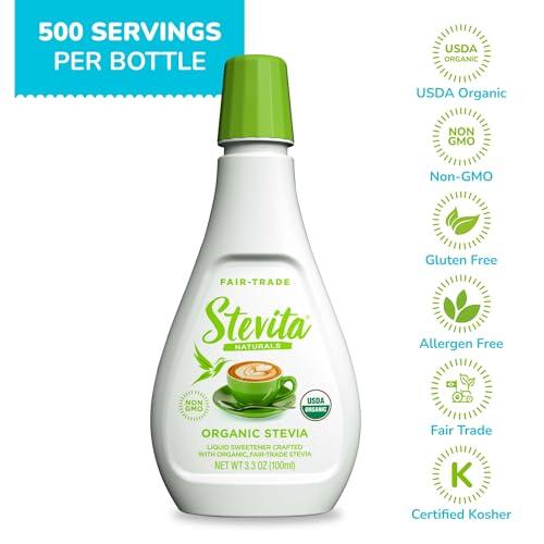 Stevita Organic Liquid Stevia - 3.3 oz, Pack of 3 - All-Natural Sweetener, Zero Calories - USDA Organic, Non-GMO, Vegan, Kosher, Keto, Paleo, Gluten Free - 1500 Total Servings - SHOP NO2CO2