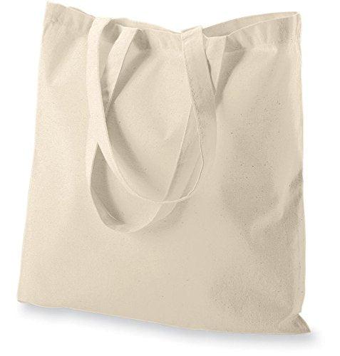 12 Pack 15x16 inch with 27" long handle 5 Oz NATURAL color Recycled Cotton Tote Bags Sustainable Eco Friendly reusable grocery super strong great for promotion branding gift MADE in INDIA - SHOP NO2CO2