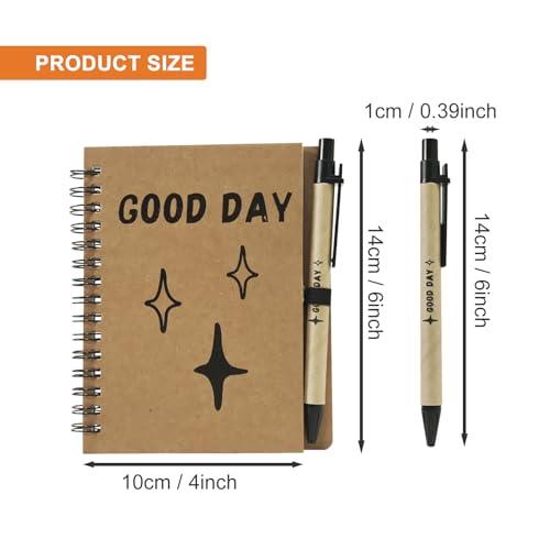 Inspirational Gifts Small Spiral Notepads with Bamboo Ballpoint Pen GOOD DAY Gift Notebook 4 x 6 Inch,Employee Appreciation Gifts,Motivational Notebooks for School Office Teacher Men Women Gifts (50 Sets, Brown) - SHOP NO2CO2