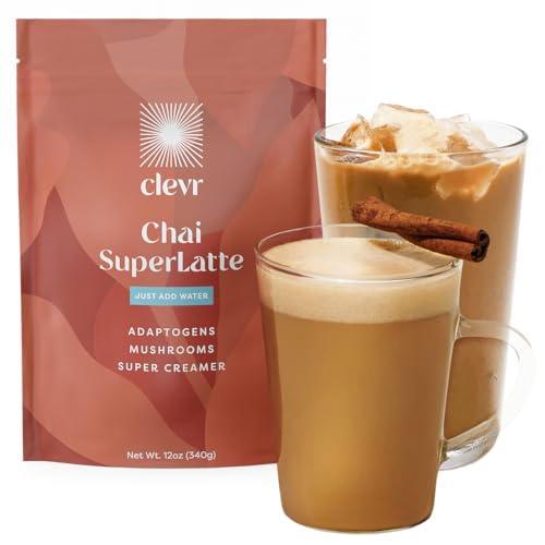 Clevr Blends Chai Tea Latte, Oat Milk Instant Latte Mix, Powder Latte Black Tea Organic Spices, Coconut Milk Superfood Creamer, SuperLatte with Adaptogens, Reishi Mushrooms, Lions Mane and Probiotics - SHOP NO2CO2