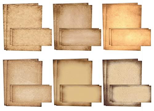 Better Office Products Aged Paper Stationery, 100 Piece Set (50 Sheets + 50 Matching Envelopes), Vintage Antique Old Fashion Parchment Paper, Letter Size 8.5 x 11", 6 Designs, Double Sided Paper, - SHOP NO2CO2