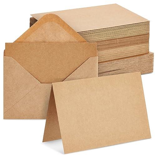 48 Pack Kraft Brown Blank Greeting Cards with Envelopes, Folded Cardstock for DIY Wedding, Birthday Invitations, Crafts (4x6 in) - SHOP NO2CO2