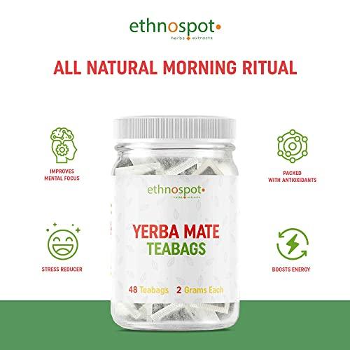 Yerba Mate Teabags - Pure Yerba Tea - 100% Natural Herbal Tea For Cleaner Natural Caffeine - Energizing Morning Herbal Tea - 2 Gram Teabags - 48 Vegan Teabags - SHOP NO2CO2