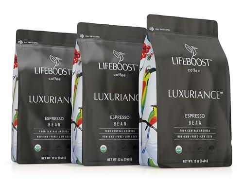 Lifeboost Coffee Espresso Whole Beans Coffee - Low Acid Single Origin USDA Organic Coffee - Non-GMO Espresso Coffee Third Party Tested For Mycotoxins & Pesticides (Espresso Whole Bean 12oz x 3 pack) - SHOP NO2CO2