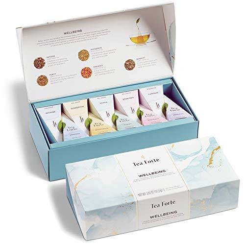 Tea Forte Wellbeing Organic Wellness Tea, Petite Presentation Box, Sampler Gift Set With Assorted Variety Handcrafted Pyramid Infuser Bags - Herbal, Green, 10 Count (Pack of 1) - SHOP NO2CO2