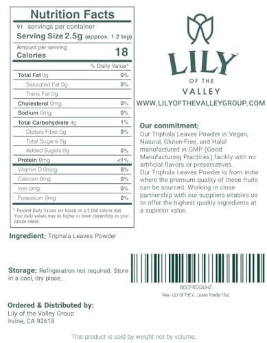 LILY OF THE VALLEY Triphala Powder - Mix of Amla, Haritaki & Bibhitaki - Sourced from India - Herbal Adaptogen Superfood - Vegan & Gluten-Free - Packed in Resealable Pouch (4oz, 113g) - SHOP NO2CO2