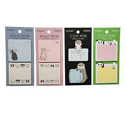 Cute Pastel Colored Self-Stick Notes, Pastel Memo Pad Set, with Cat, Dog, Bear and Panda Shapes, 2Mini Designs, Funny Index Flat Labels in A Pack of 4 (N210301-GW-BBB1234) - SHOP NO2CO2