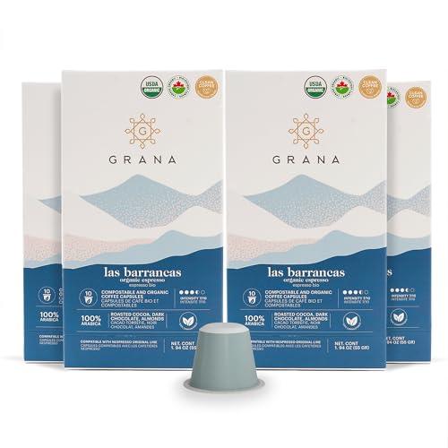 GRANA Nespresso Compatible Coffee Pods, DARK ROAST, USDA Organic 100% Arabica Single Source Specialty Coffee, 40 Compostable & Biodegradable Single Serve Coffee Pods - SHOP NO2CO2