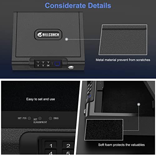 Gun Safe,Biometric Gun Safe for Pistols 3-Ways unlock Safe Fingerprint Digital PIN Key Unlock with Voice, Gun lock box for Cloakroom living room Bedroom Nightstand and Car BILLCONCH - SHOP NO2CO2