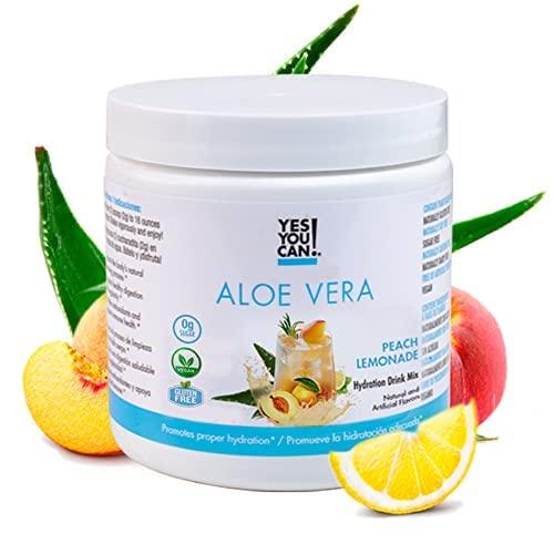 Yes You Can! Organic Aloe Vera Drink Mix - Super Greens Powder - Energy Drink Powder - Pure Aloe Juice Infused - Organic Superfoods - Made in The USA - Peach Lemonade - 40 Servings (Pack of 4) - SHOP NO2CO2