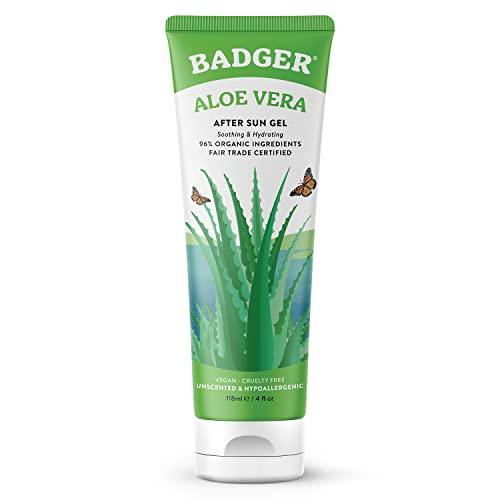 Badger Aloe Vera Gel for Sunburn Relief, Fair Trade & Organic After Sun Care, Pure Cooling Soothing Aloe Vera Gel for Face & Skin, Hypoallergenic & Unscented, 4 fl oz - SHOP NO2CO2