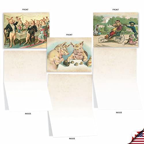 The Best Card Company - 10 Boxed Note Cards Blank (4 x 5.12 Inch) - Bulk Assorted Cards, Vintage Pictures - Vintage Hog Humor M2346OCB - SHOP NO2CO2