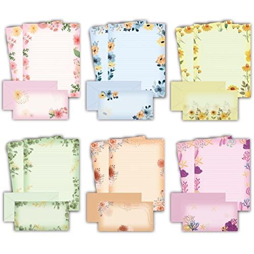 48 Packs Lined Stationary Set for Writing Letters - 8.5 x 11 Inch Flora Design Double-sided Stationary Paper for Writing Letters, 48 Stationery Paper with 48 Envelopes, 6 Designs Assorted - SHOP NO2CO2