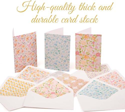 VNS Creations 100 Plain Floral Blank Cards and Envelopes - 4x6 Watercolor Blank Note Cards - Blank Stationary Cards with Envelopes and Stickers - Blank Greeting Cards Assortment Box for All Occasions - SHOP NO2CO2