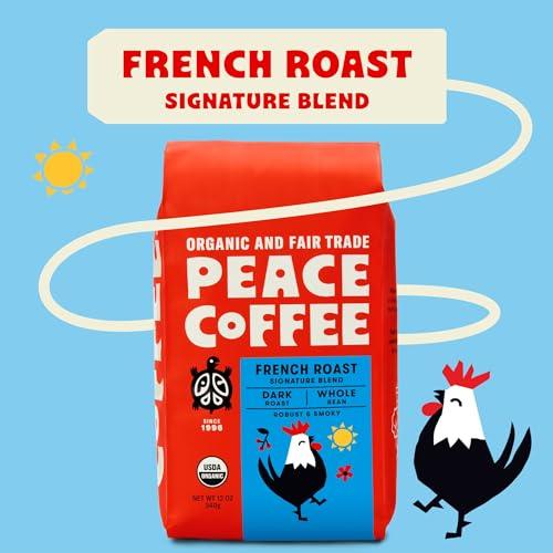 Peace Coffee French Roast | 20 oz Whole Bean Dark Roast | Organic Fair Trade | Soft, Gentle Flavor | Shade Grown, Fresh Roasted - SHOP NO2CO2