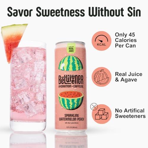 Betweener Sparkling Energy, Sparkling Water w/Real Juice & 100mg Caffeine, Light & Refreshing, L-Theanine for Focus, Vitamins B+C - Low Sugar - 45 Cals - Raspberry Lemon (12 Pack) - SHOP NO2CO2