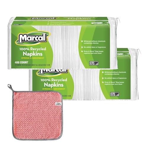 Recycled Napkins, 0.16 Oz Recycled Disposable Paper Napkins Single-Ply Paper For Dining, Pack Of 400 Bundle With Moofin Cleaning Towel, Resealable Bag For Home & Office Use [Pack Of 2] - SHOP NO2CO2