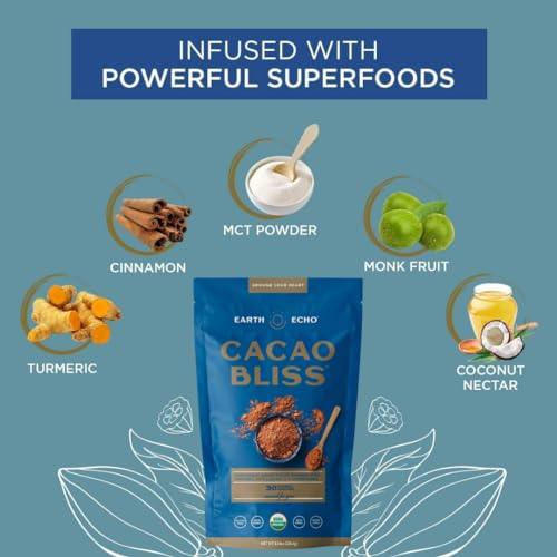 Earth Echo Cacao Bliss Unsweetened Organic Cacao Powder with Cinnamon, Turmeric, MCT Oil, and Lucuma Dairy-Free, Gluten-Free, Keto-Friendly Superfood Cocoa - SHOP NO2CO2