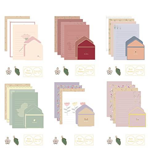 72 Pcs Stationary Writing Paper and Envelopes Set, 24 Sheet Floral Letter Paper 12 Pcs Matching Envelopes Cute Lovely Stationery Lined Writing Paper for Girls Boys Office School Supplies 6 Styles - SHOP NO2CO2