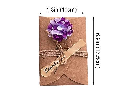 10Pcs 4.3x6.9 Inchs Handmade Vintage Kraft Blank Note Card Thank Notes, Greeting Card, Paper Flowers Greeting Cards, Handmade Invitation Card, Birthday Party Invitation Card With Envelopes - SHOP NO2CO2