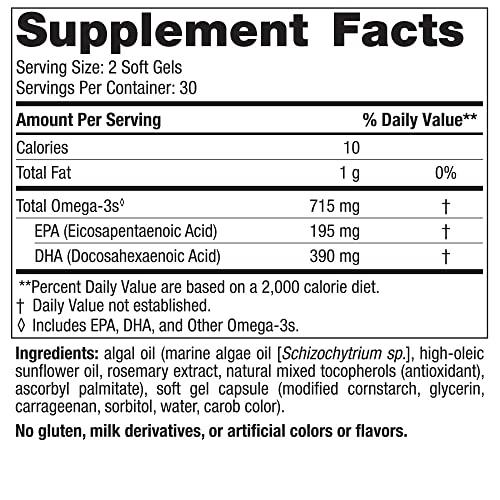 Nordic Naturals Algae Omega - 60 Soft Gels - 715 mg Omega-3 - Certified Vegan Algae Oil - Plant-Based EPA & DHA - Heart, Eye, Immune & Brain Health - Non-GMO - 30 Servings - SHOP NO2CO2