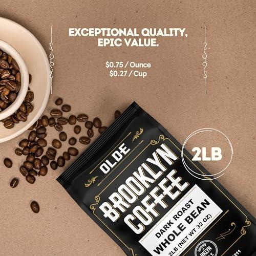 BROOKLYN COFFEE Whole Bean, Classic Dark Roast (2lb) Bold, Smooth Taste, Intense Aroma - Fresh Bulk Coffee Beans Roasted Weekly in NYC - SHOP NO2CO2