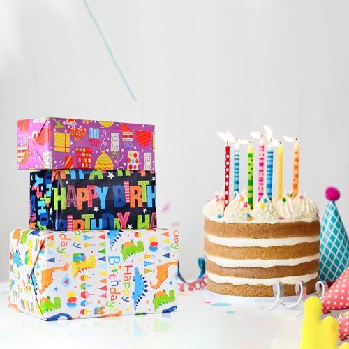 Wrapping Paper Rolls Birthday - 5 Rolls 43cm x 300cm Recyclable Happy Birthday Wrapping Paper Rolls Birthday Gift Wrap for Kids Girl Boy - SHOP NO2CO2