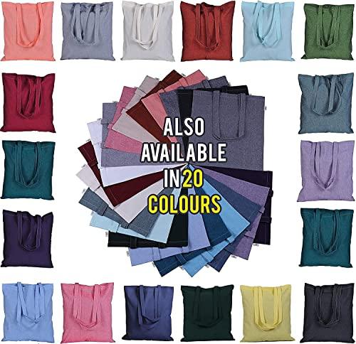 12 Pack 15x16 inch with 27" long handle 5 Oz NATURAL color Recycled Cotton Tote Bags Sustainable Eco Friendly reusable grocery super strong great for promotion branding gift MADE in INDIA - SHOP NO2CO2