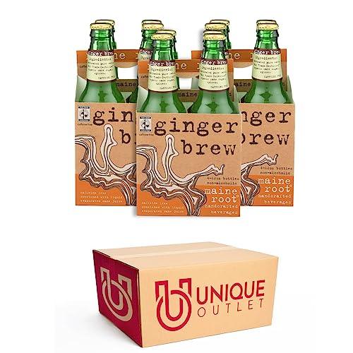 Maine Root 12 Pack Spicy Ginger Brew Handcrafted Soda 12 fl oz Glass Bottles. Fair Trade Certified 100% Organic Sugar Cane + 1 Sphere Ball Ice Tray Mold by Unique Outlet Brand - SHOP NO2CO2