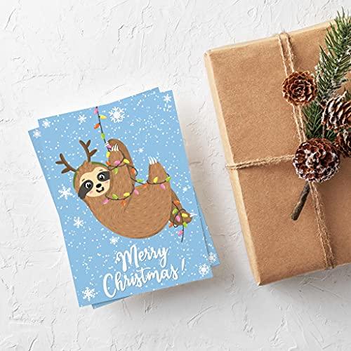 Animal Holiday Christmas Cards - 24 Cards w/White Envelopes - Personalized Stationery Printed in the USA by RitzyRose (Sloth) - SHOP NO2CO2