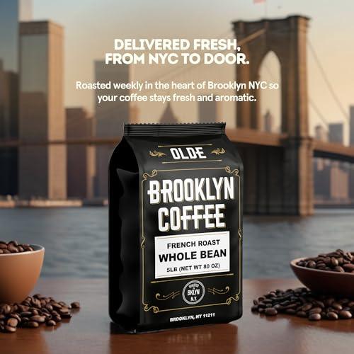 BROOKLYN COFFEE Whole Bean, French Dark Roast (5lb) Silky Smooth, Bold, Balanced - Fresh Bulk Coffee Beans Roasted Weekly in NYC - SHOP NO2CO2