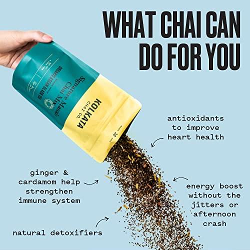 Kolkata Chai Signature Masala Chai mix, 100% Organic Black Tea, Makes 20 cups, Premium loose leaf tea and spice blend, All Natural, 4.23 oz - SHOP NO2CO2