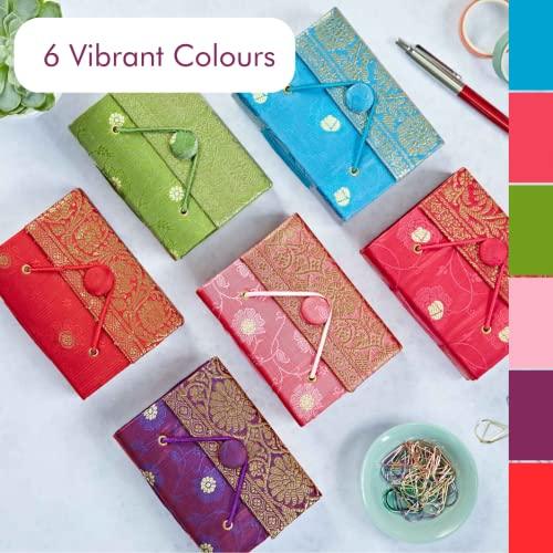 Sari Journal Mini 8cm x 10cm - Pink - Unlined Recycled Paper - Elastic Closure - Pocket Notebook and Diary - Indian Stationery Gift - for Men Women Students - Sari Fabric - SHOP NO2CO2